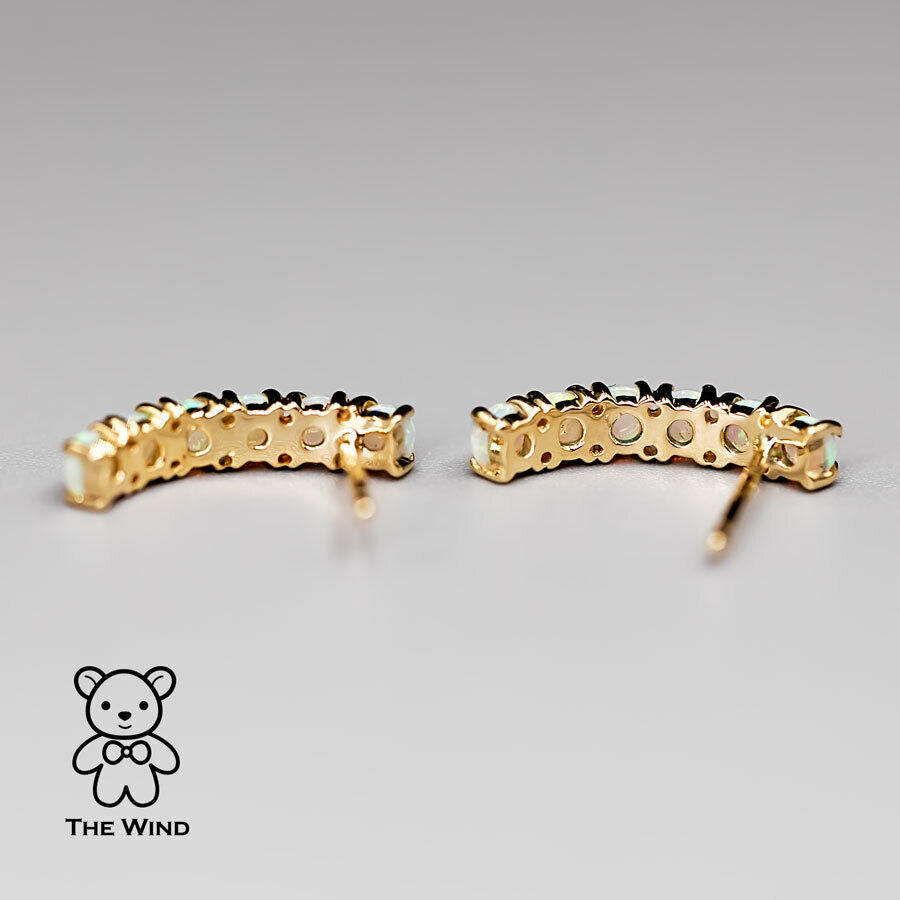 Minimalist Australian Solid Opal Curved Stud Earrings 14K Yellow Gold