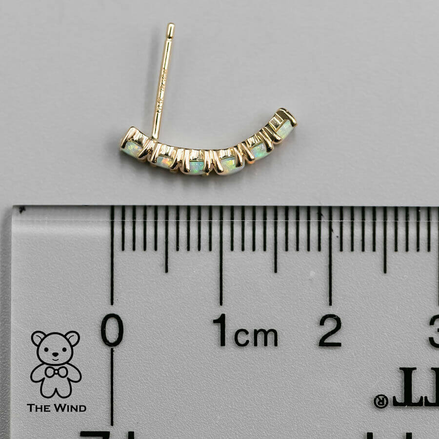 Minimalist Australian Solid Opal Curved Stud Earrings 14K Yellow Gold