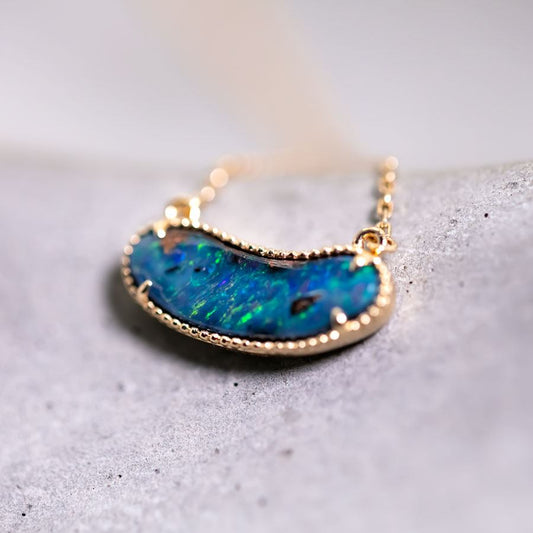 Minimalist Australian Boulder Opal Necklace 18K Yellow Gold
