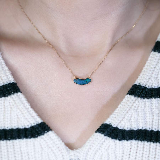 Minimalist Australian Boulder Opal Necklace 18K Yellow Gold