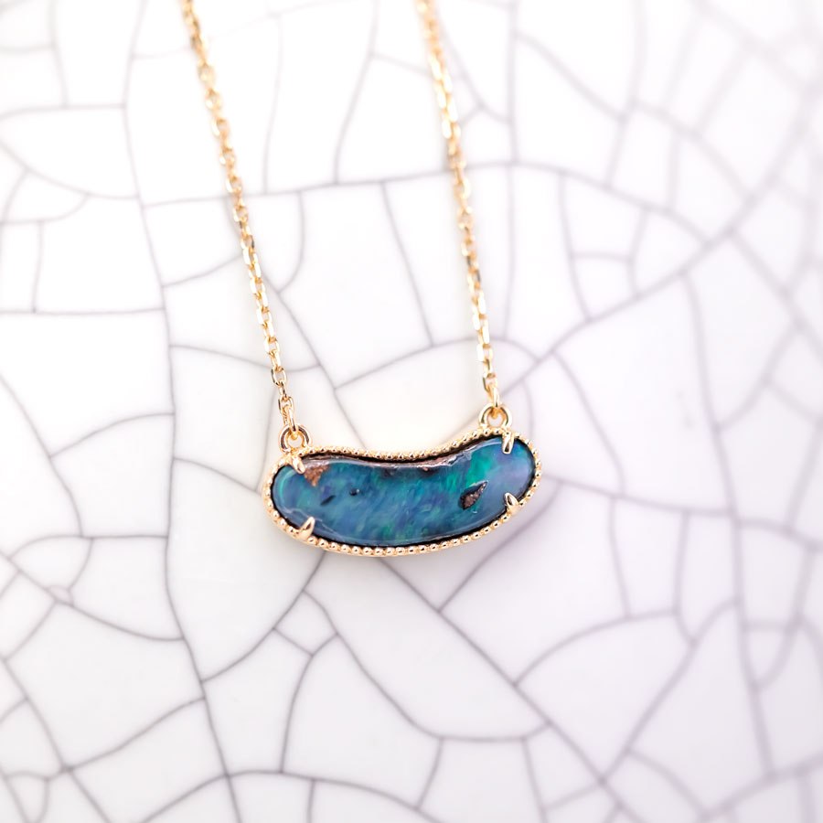 Minimalist Australian Boulder Opal Necklace 18K Yellow Gold