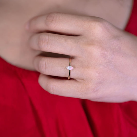 Minimalist Marquise Australian Opal Engagement Ring 14K Yellow Gold