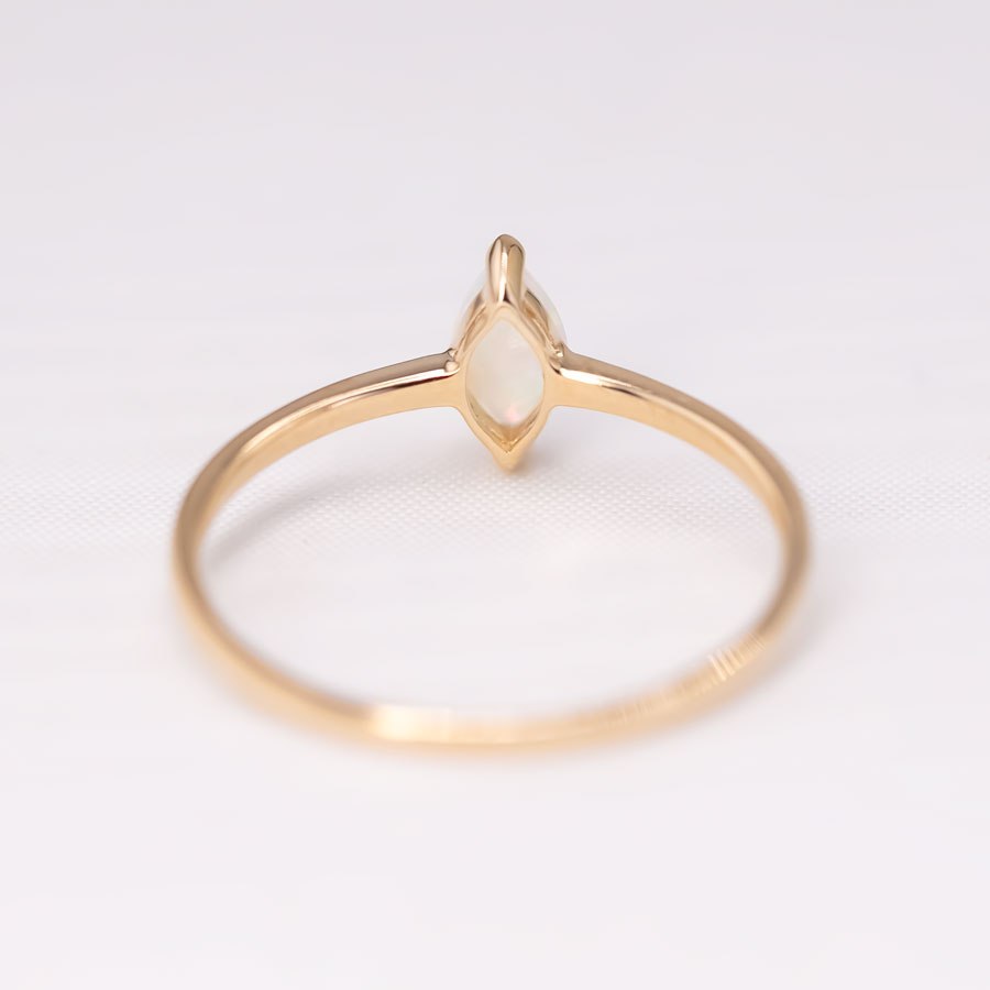 Minimalist Marquise Australian Opal Engagement Ring 14K Yellow Gold