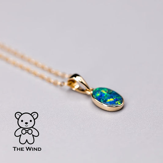 Minimalist Oval Natural Australian Doublet Opal Necklace 14k Yellow Gold