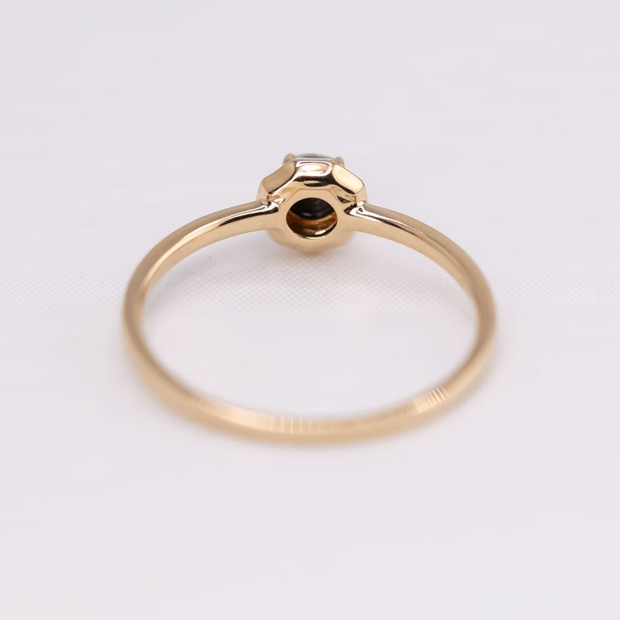 Minimalist Round Black Opal Engagement Wedding Ring 18K Yellow Gold