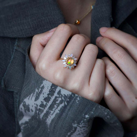 My Shining Star - 1.69ct Fire Opal Marquise Cut Diamond Engagement Ring 18k Gold