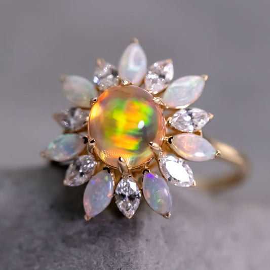My Shining Star - 1.69ct Fire Opal Marquise Cut Diamond Engagement Ring 18k Gold