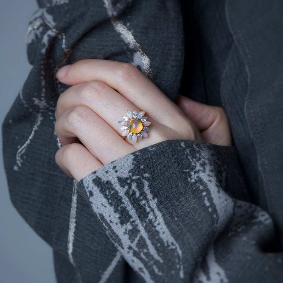 My Shining Star - 1.69ct Fire Opal Marquise Cut Diamond Engagement Ring 18k Gold