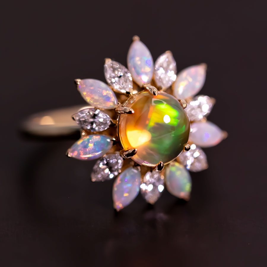 My Shining Star - 1.69ct Fire Opal Marquise Cut Diamond Engagement Ring 18k Gold