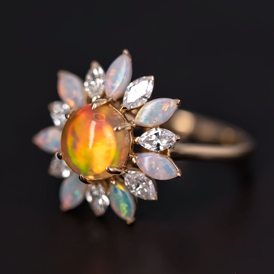My Shining Star - 1.69ct Fire Opal Marquise Cut Diamond Engagement Ring 18k Gold