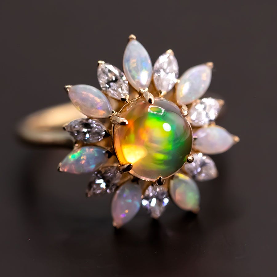 My Shining Star - 1.69ct Fire Opal Marquise Cut Diamond Engagement Ring 18k Gold