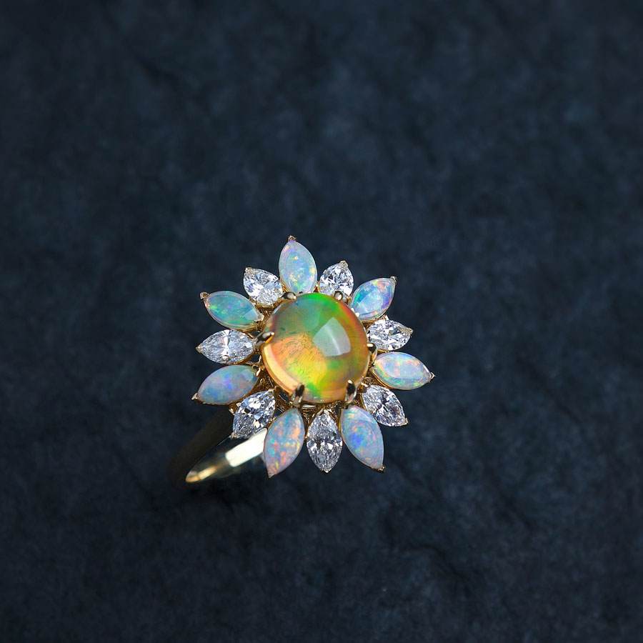 My Shining Star - 1.69ct Fire Opal Marquise Cut Diamond Engagement Ring 18k Gold