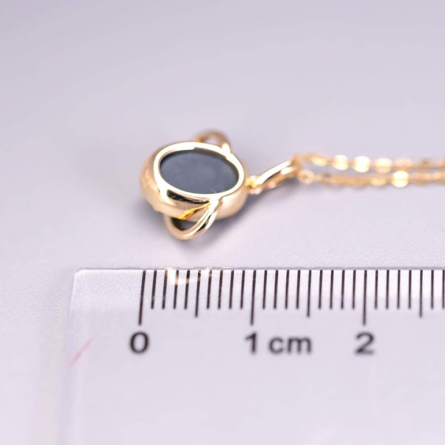 N1 Australian Black Opal & Diamond Earth Moon Necklace 18K Yellow Gold