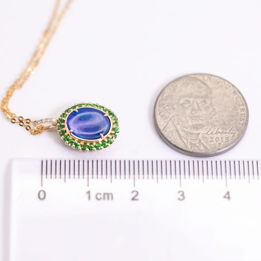 N1 Black Opal Halo Tsavorite Diamond Necklace 18k Yellow Gold