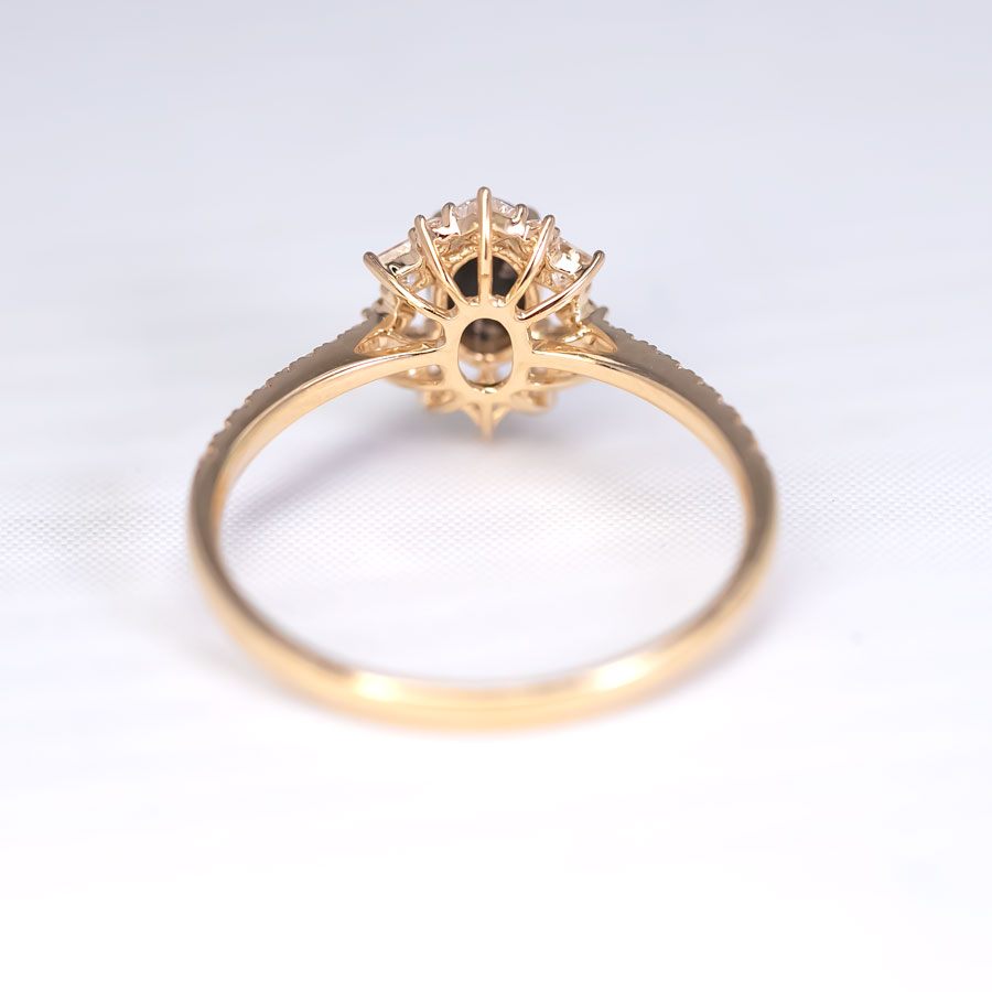 N1 Black Opal Princess Diamond Halo Engagement Ring 18K Yellow Gold