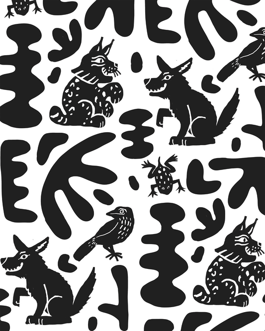 Abstract Animales Wallpaper, white & black