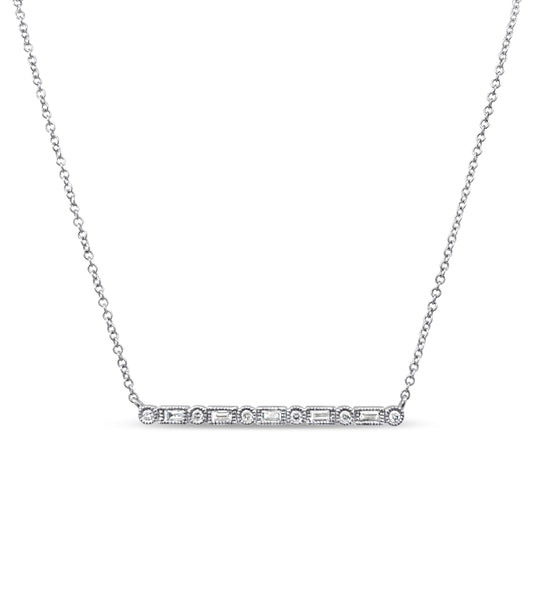 Diamond Baguette & Round Bar Necklace