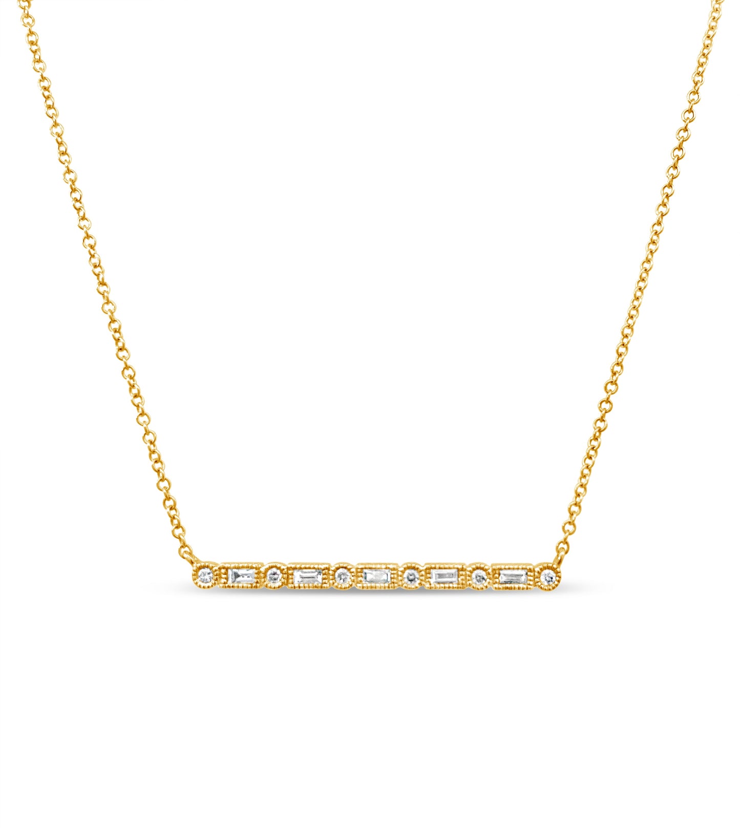 Diamond Baguette & Round Bar Necklace