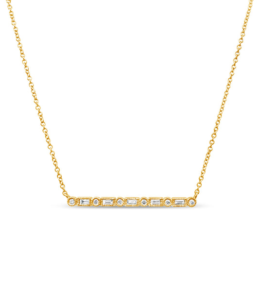 Diamond Baguette & Round Bar Necklace