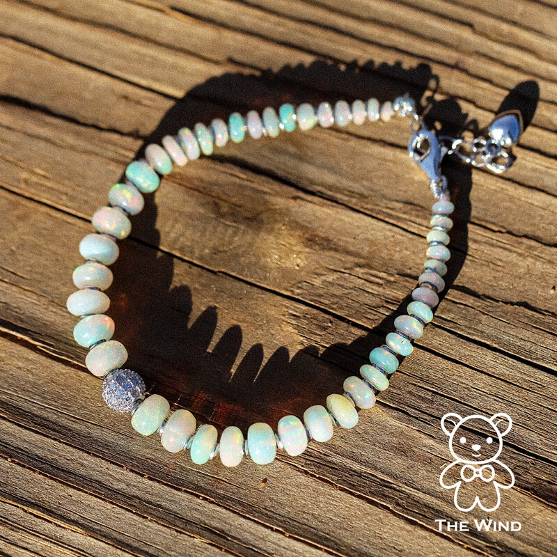 Natural Ethiopian Opal Beaded Bracelet 925 Sterling Silver