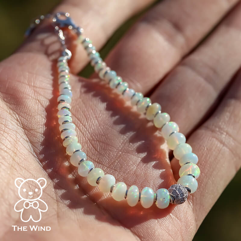 Natural Ethiopian Opal Beaded Bracelet 925 Sterling Silver