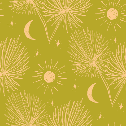 Night Palm Wallpaper, chartreuse & peach