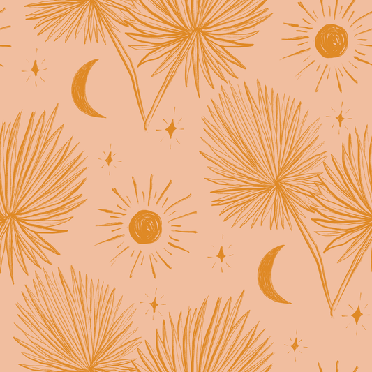 Night Palm Wallpaper, peach and orange