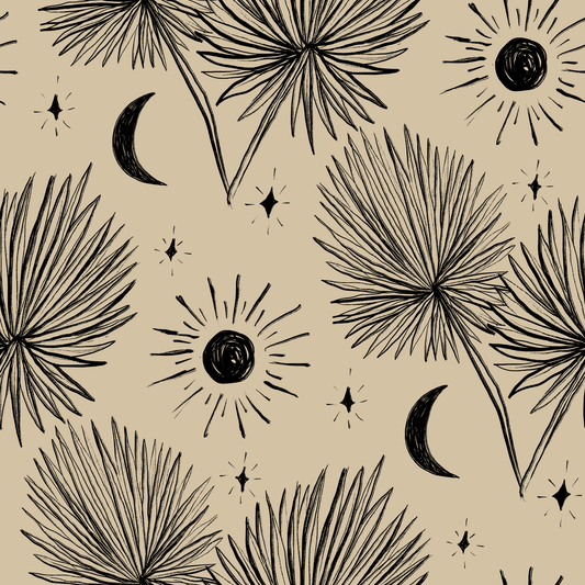 Night Palm Wallpaper, tan and black