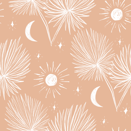 Night Palm Wallpaper, terra cotta and white