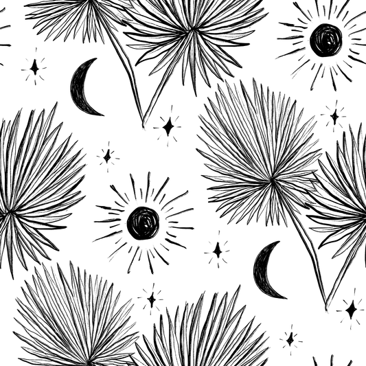 Night Palm Wallpaper, white and black