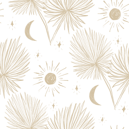 Night Palm Wallpaper, white and tan