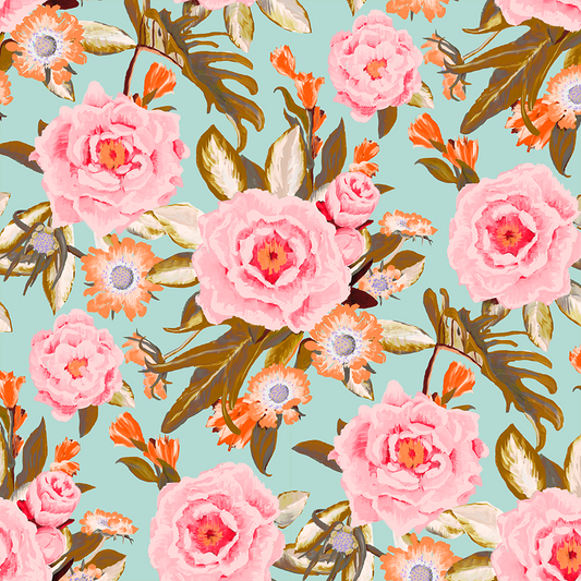 Posh Posy Wallpaper, light blue