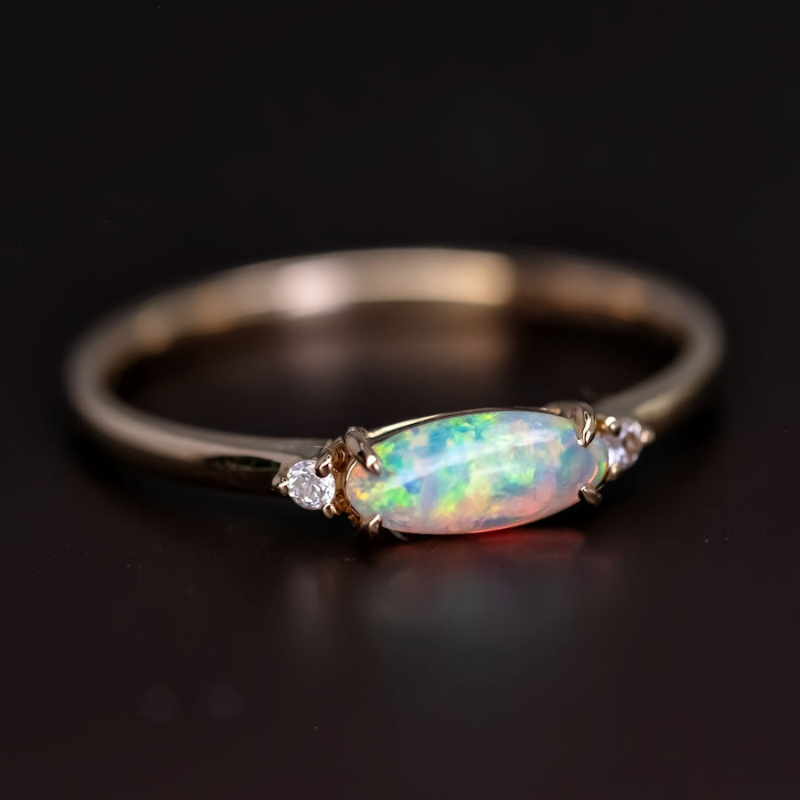 Opal Fossil Shell Diamond Engagement Ring 14K Yellow Gold