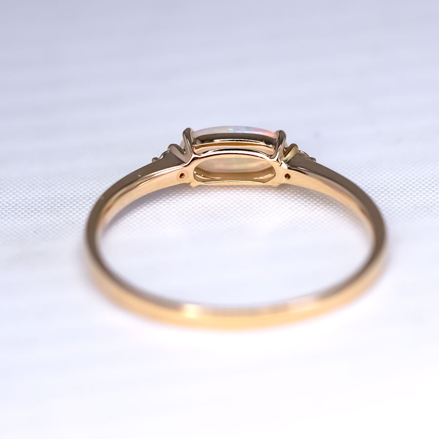 Opal Fossil Shell Diamond Engagement Ring 14K Yellow Gold