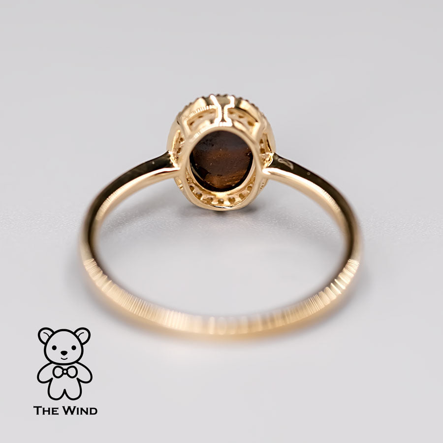 Oval Shaped Australian Doublet Opal Halo Diamond Ring 14k Yellow Gold