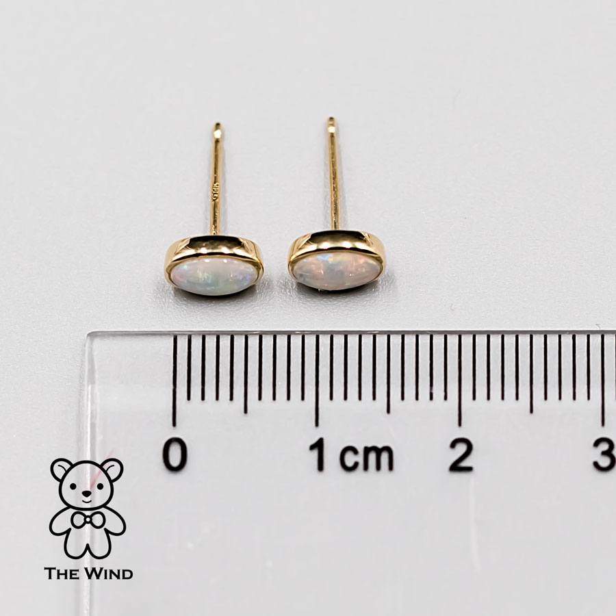 Minimalist Oval Shaped Solid Opal Stud Earrings 14K Yellow Gold