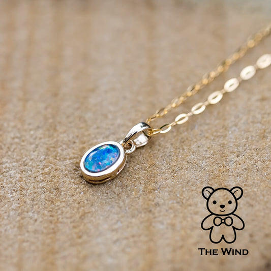 Oval Shaped Australian Triplet Opal Necklace in 14k Yellow Gold