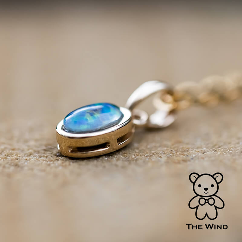 Oval Shaped Australian Triplet Opal Necklace in 14k Yellow Gold