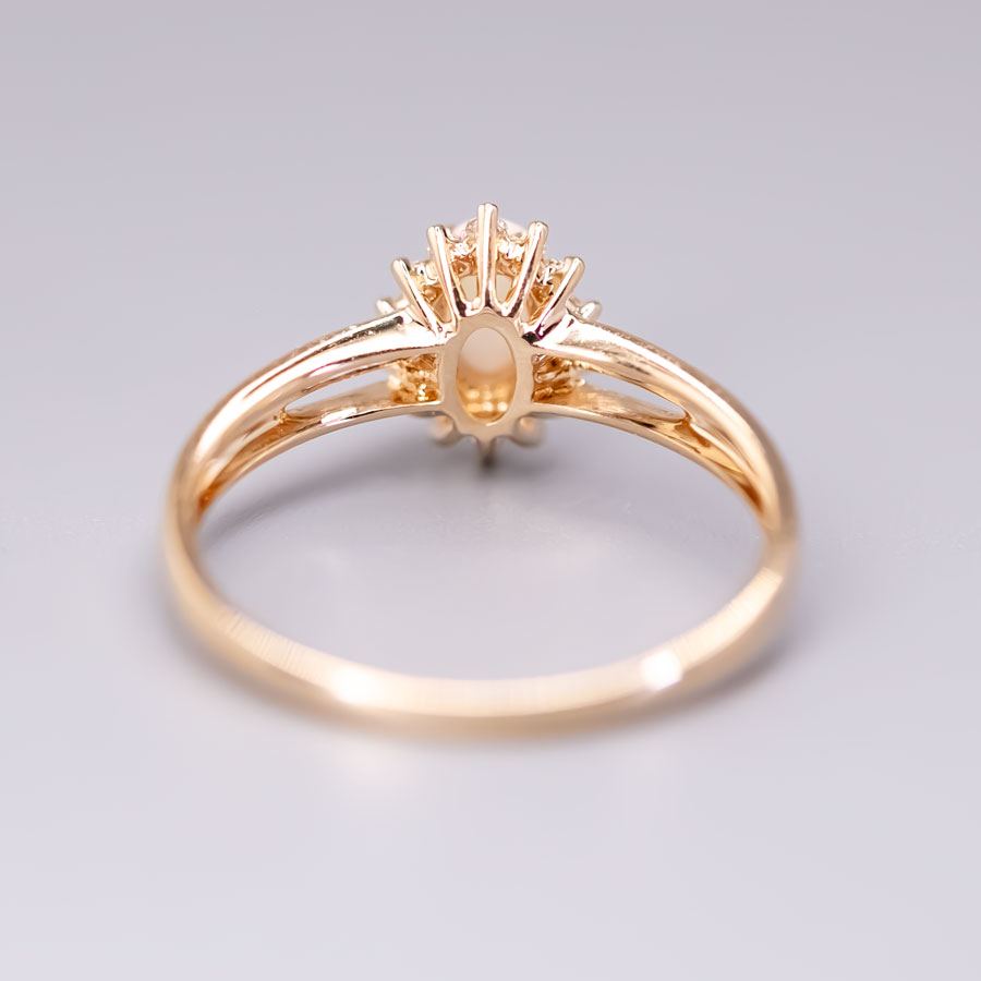 Oval Shaped Australian Solid Opal Diamond Engagement Ring 14K Yellow Gold