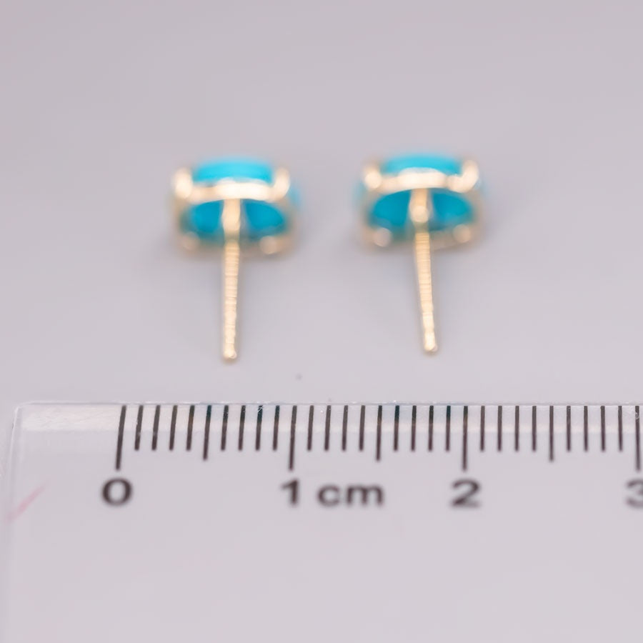 Oval Shaped Turquoise Stud Earrings 14k Yellow Gold