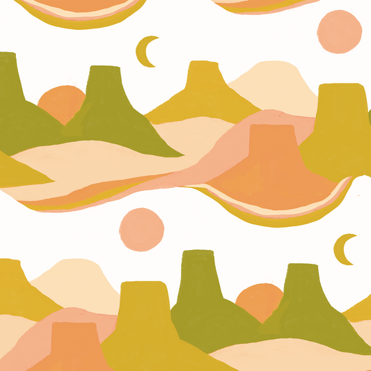 Painted Mesa Wallpaper, olive green and mustard
