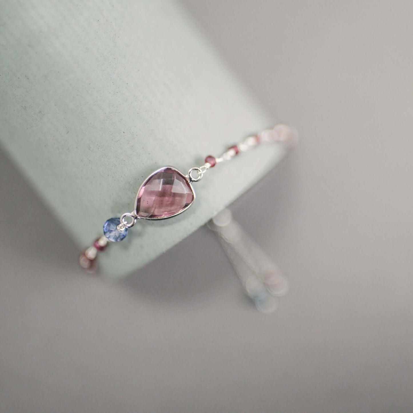 Rhodolite Garnet Adjustable Silver Gemstone Bracelet