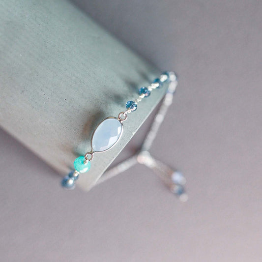 Light Blue Chalcedony Adjustable Silver Gemstone Bracelet