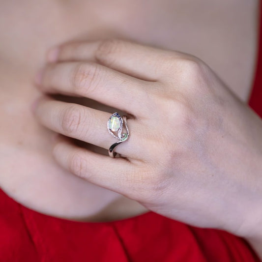 Peacock Dream - Australian Opal Diamond Engagement Ring in 18K White Gold