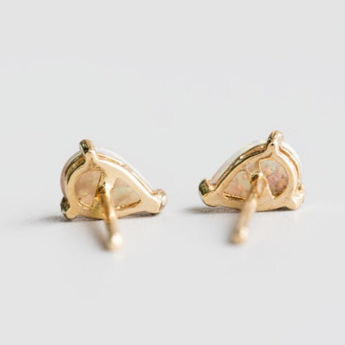 Pear Shaped Australian Solid Opal Stud Earrings 14K Yellow Gold