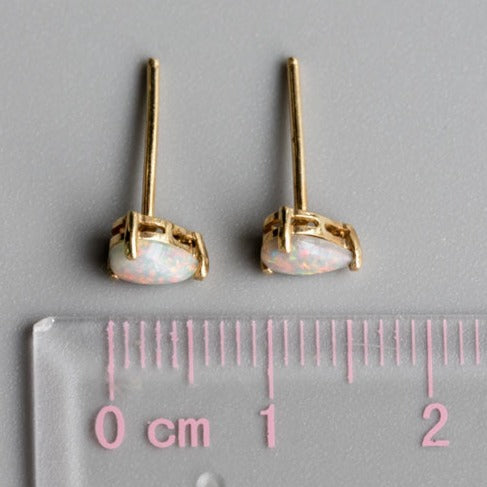 Pear Shaped Australian Solid Opal Stud Earrings 14K Yellow Gold