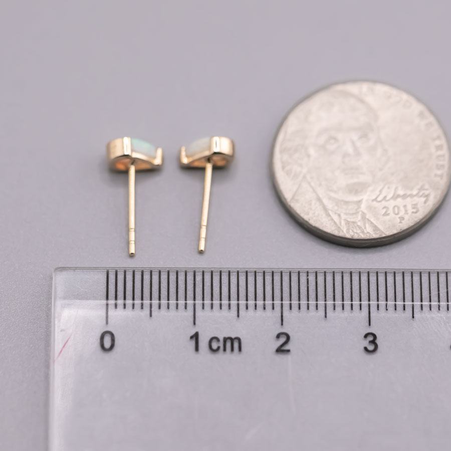 Minimalist Pear Shaped Australian Solid Opal Stud Earrings 14K Yellow Gold