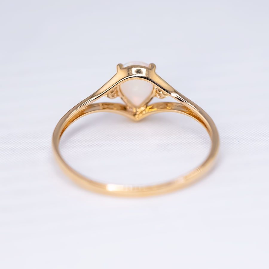 Pear Shaped Solid Opal & Diamond Ring 14K Yellow Gold