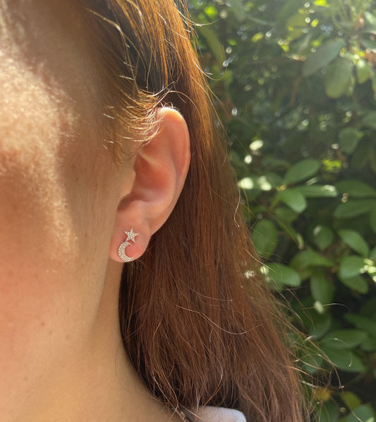 Diamond Star Moon Stud Earring
