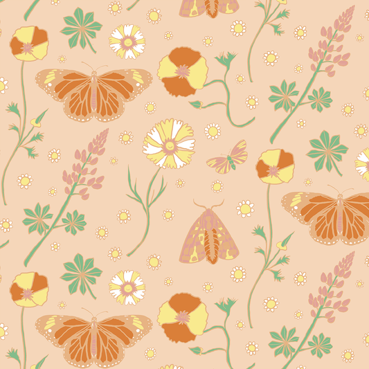Poppy Please Wallpaper, peach and mint